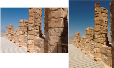 Ruins of ancient colonnade in Masada palace clipart