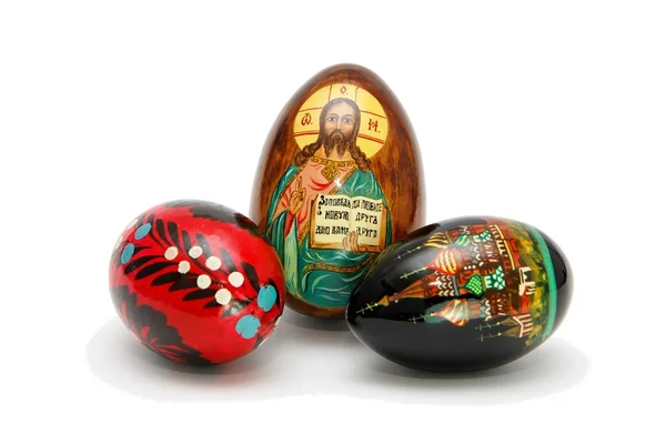 Három orosz húsvét tojás, fehér háttér — Stock Fotó
