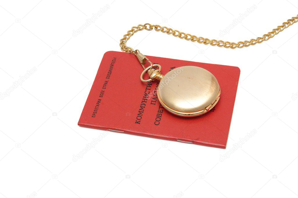 Soviet communist party card with pocket watch on chain