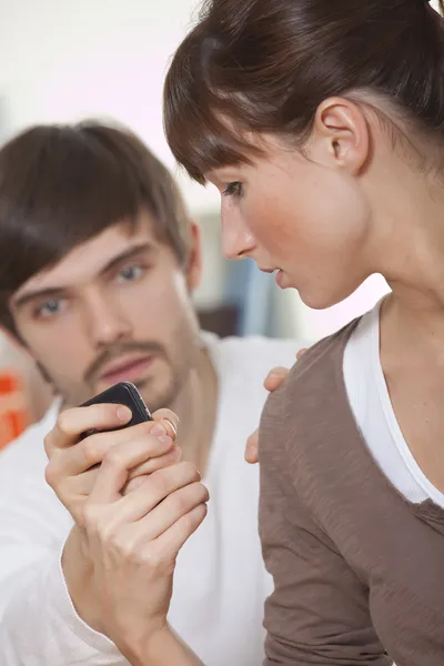Jealousy Man Trying Read Message Cellphone — Stock Photo, Image
