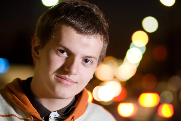 Portrait of teenager boy at night — Stock Photo, Image