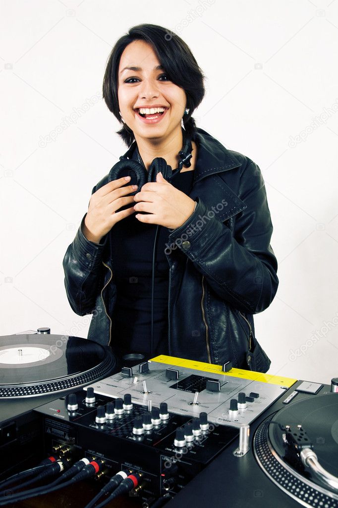 Female DJ at the turntables
