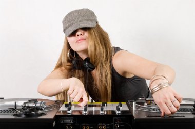 Young female hip-hop dj playing clipart