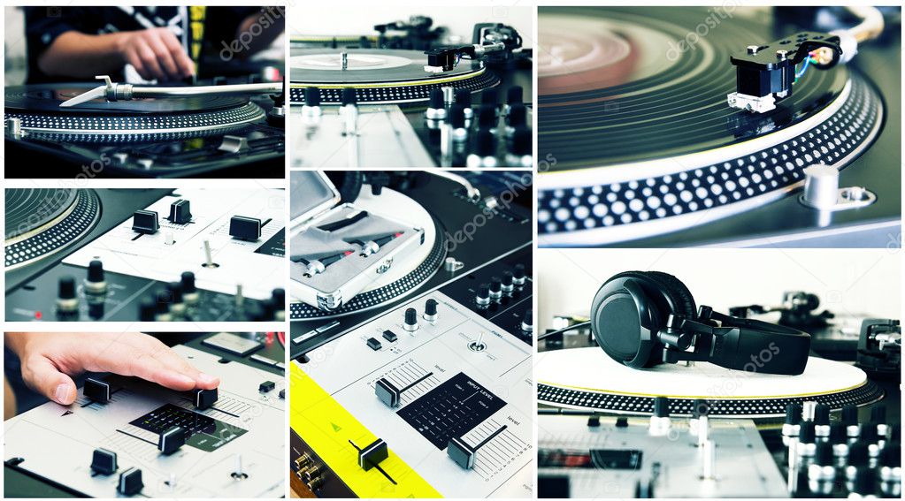 Collage of a DJ equipment