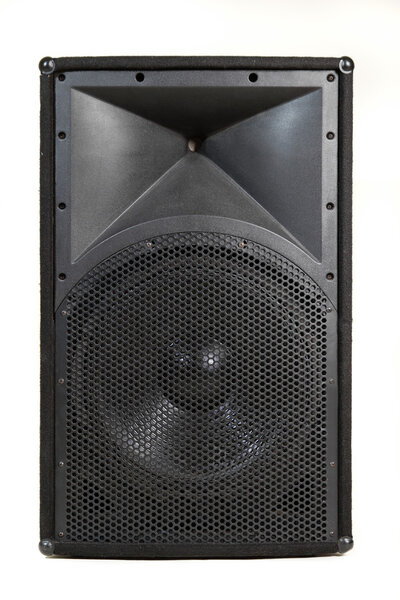 Large musical speaker on white background, suitable for concert or stage installation