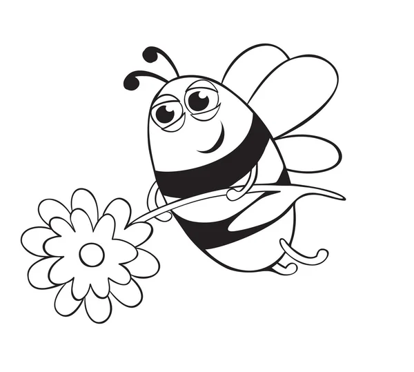 Bee Med Blomma Färg Och Kontur — Stock vektor