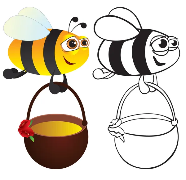 Μέλισσα Μέλι Χρώμα Και Περίγραμμα — Διανυσματικό Αρχείο