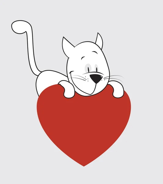 Γάτα Και Καρδιά Ημέρα Του Αγίου Βαλεντίνου Κάρτα — Διανυσματικό Αρχείο