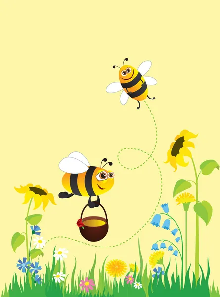 Meadow and bees — vektorikuva