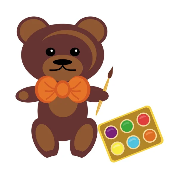 Teddy bear with paints — Stock Vector