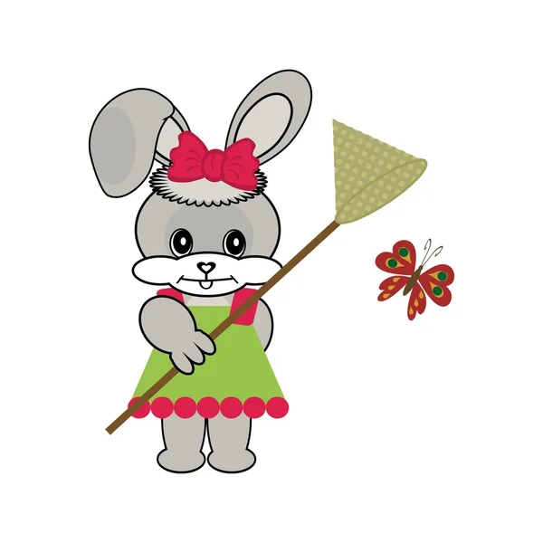Красивый заяц с сеткой для бабочек — стоковый вектор