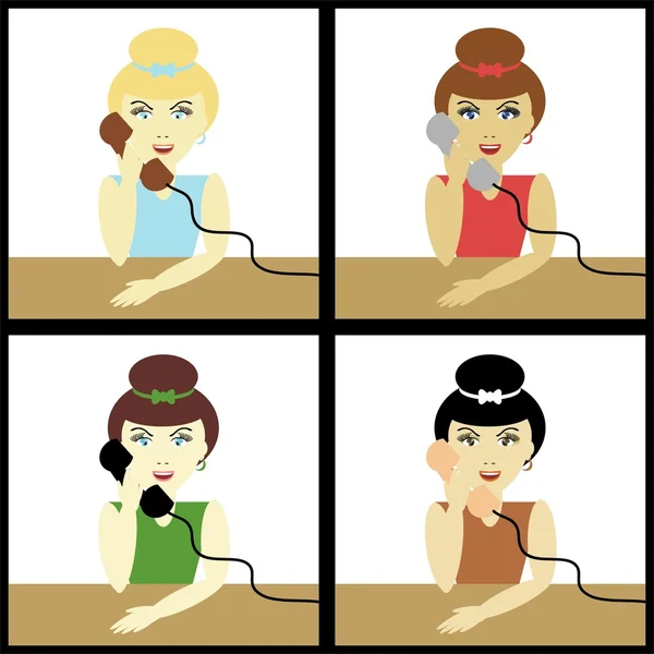 Vier meisjes met telefoons — Stockvector