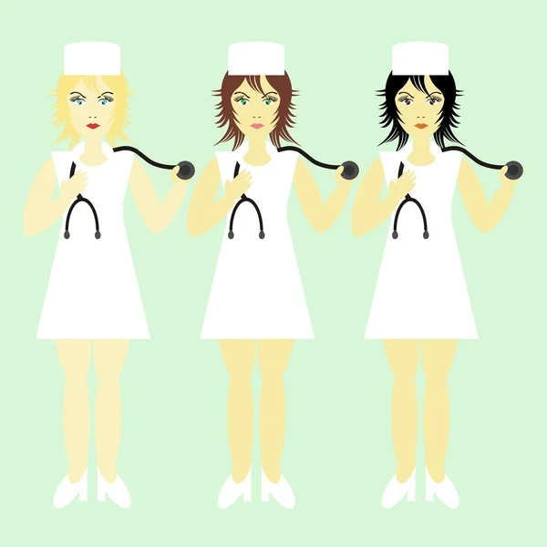 stock vector Three nurses with stethoscopes