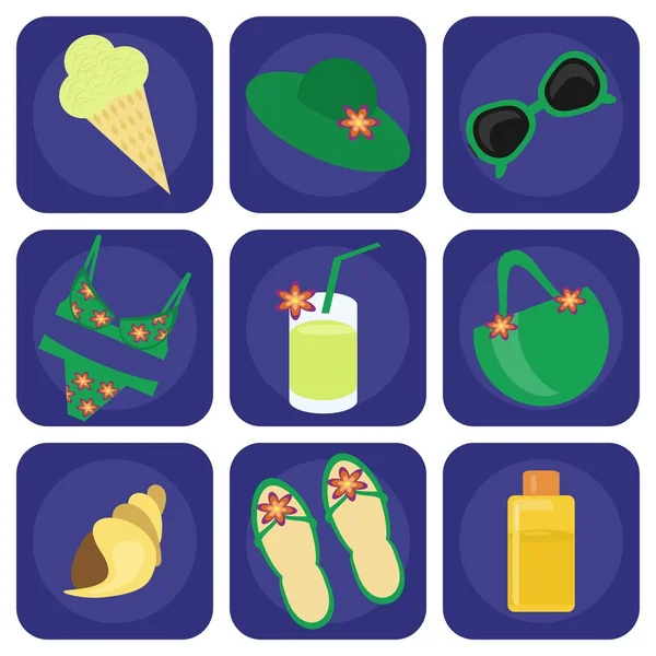 Set avec des icônes de plage d'été — Image vectorielle