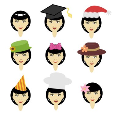 Girl in different headdresses clipart