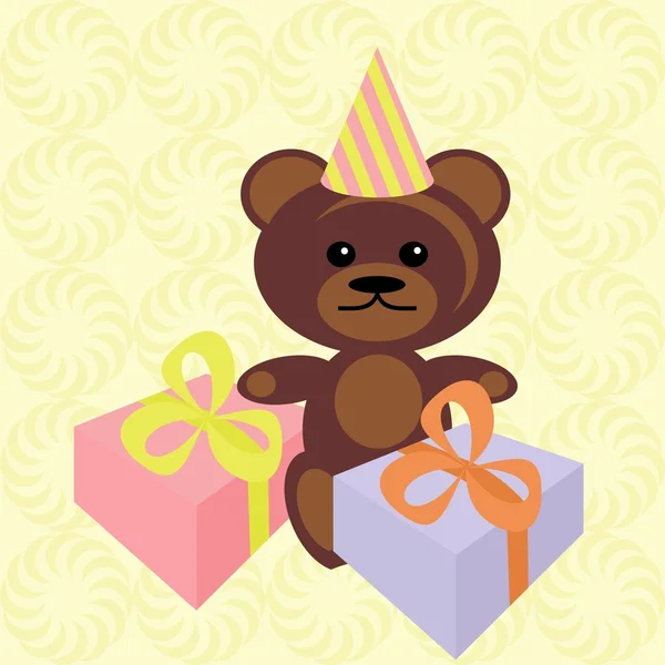 Teddy bear with present box — Stock Vector