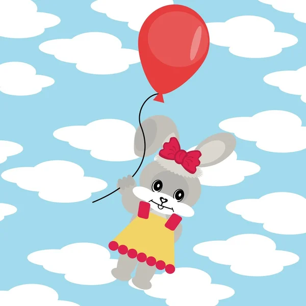Hase mit Luftballon am Himmel — Stockvektor
