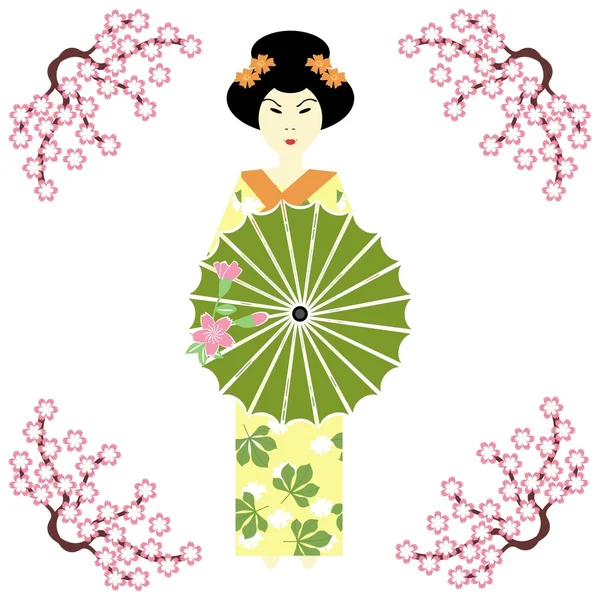 Ιαπωνική κορίτσι με ομπρέλα — Διανυσματικό Αρχείο
