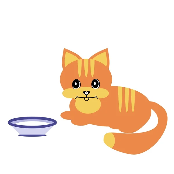 Cat and bowl with milk — Stock Vector