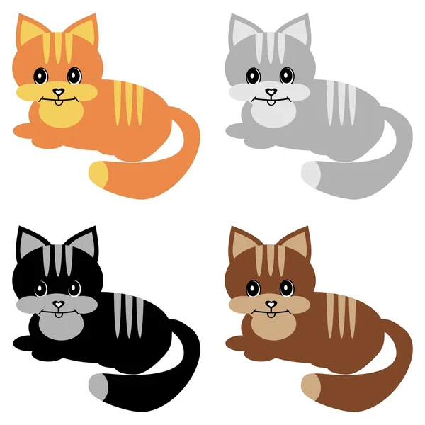 Čtyři pěkné kočky na bílém pozadí — Stockový vektor