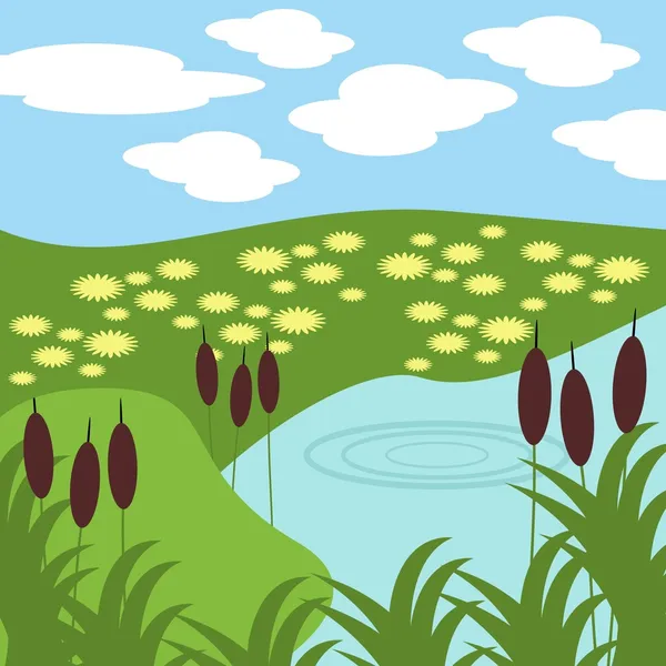 Ilustração de lago e grama — Vetor de Stock