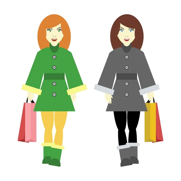 Duas meninas vão às compras —  Vetores de Stock