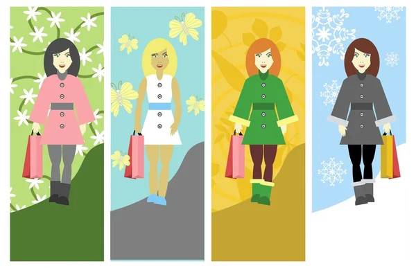 Four girls with bags — Stock Vector