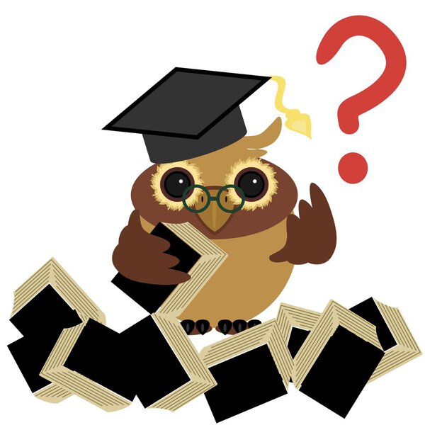 Умная сова с книгами
