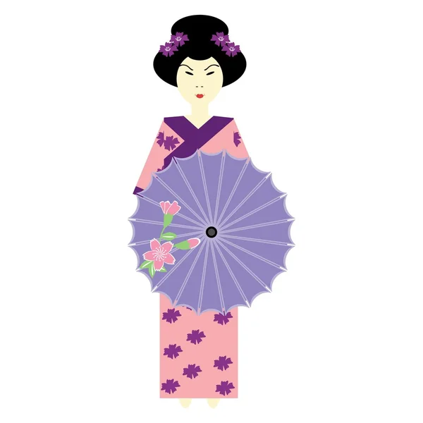 Japanisches Mädchen mit Regenschirm — Stockvektor