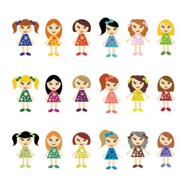 Many girls on white background clipart