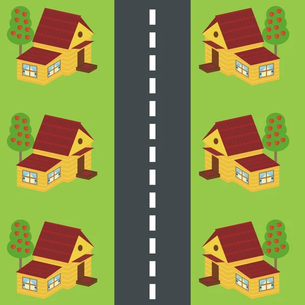 Casas ao longo da estrada — Vetor de Stock