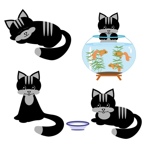 Four black cats on white — Stok Vektör