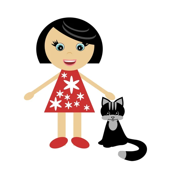 Nice little girl with cat — Stock Vector