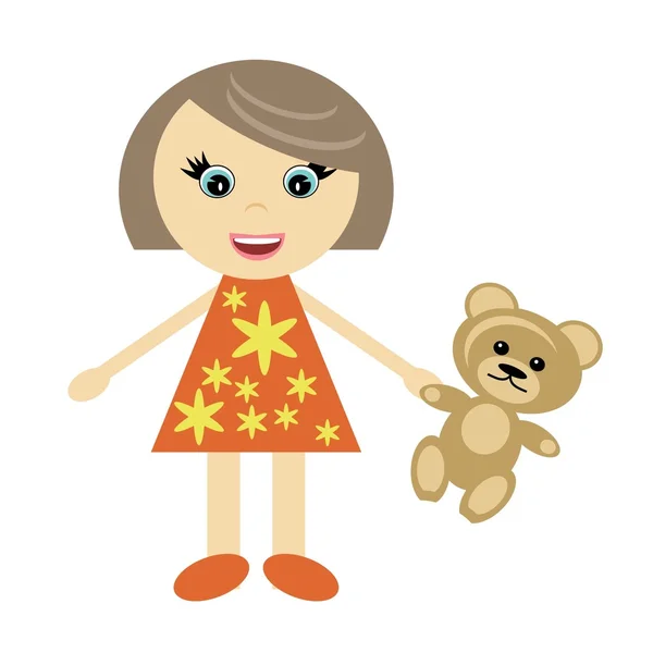 Nice little girl with teddy bear — Stock Vector