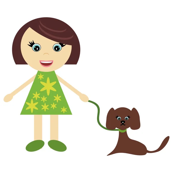 Ωραίο κοριτσάκι με σκύλο — Διανυσματικό Αρχείο