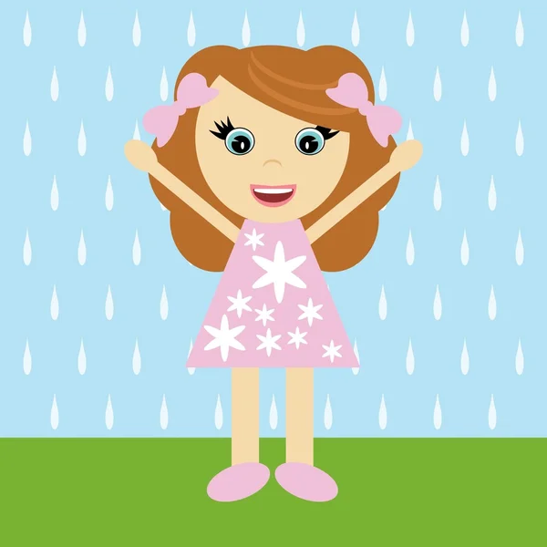 Nice little girl and rain — Stock Vector