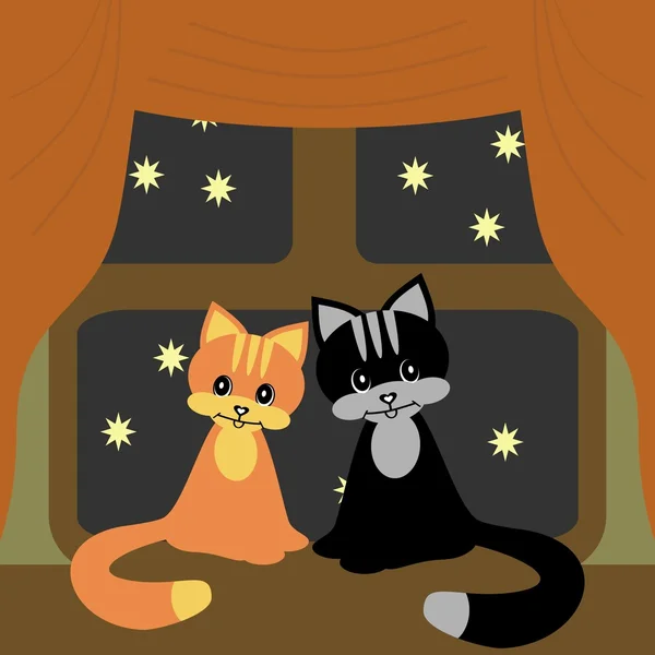 Dwa ładne koty na okno — Wektor stockowy