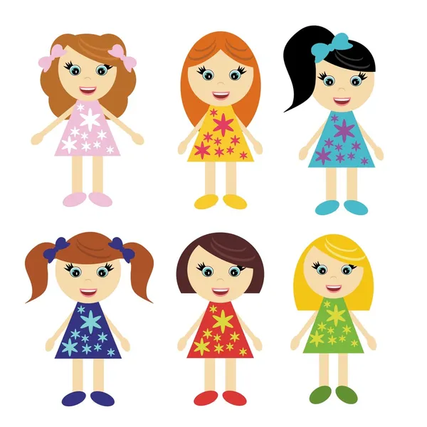 Kleine Mädchen mit unterschiedlichen Frisuren — Stockvektor