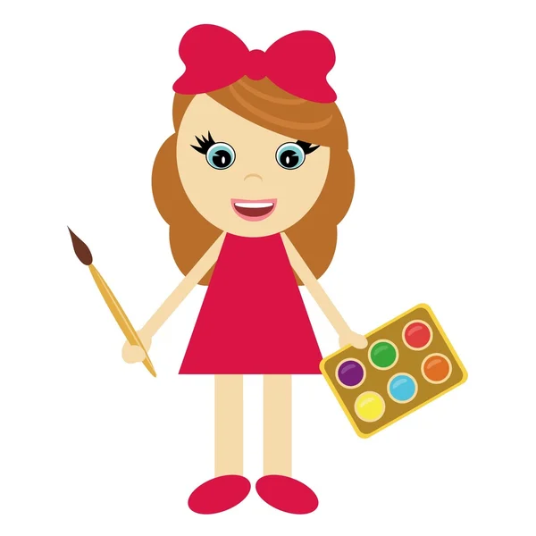 Girl with brush and paints — Stock Vector
