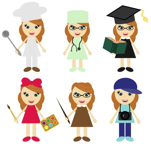 Шість дівчат різних професій — стоковий вектор