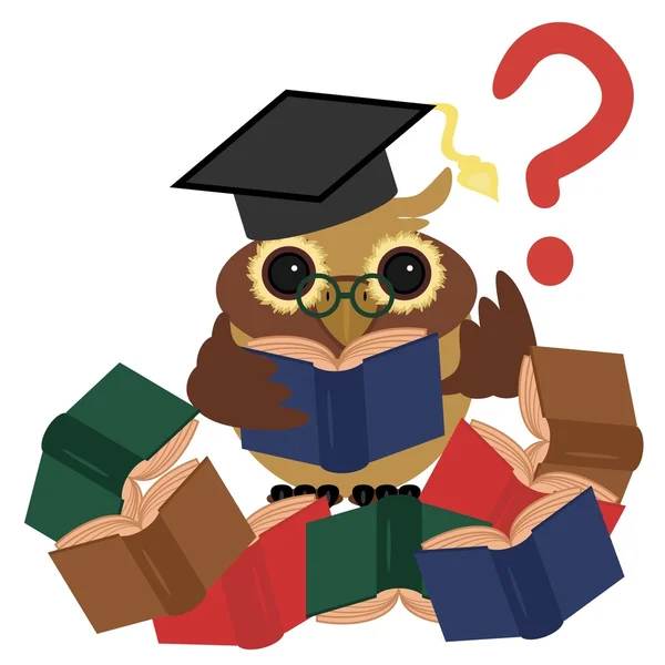 Clever owl with books — Stock Vector