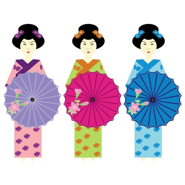 Trois filles en robe japonaise — Image vectorielle