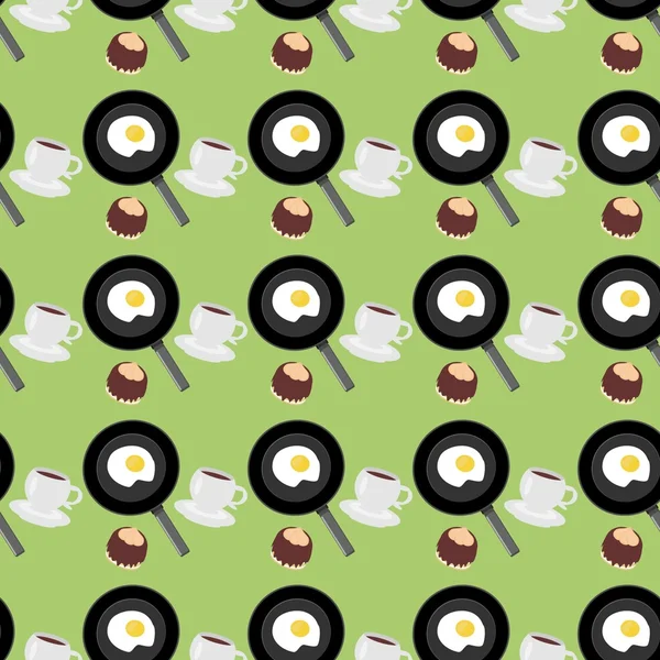 无缝背景与煎的鸡蛋和咖啡矢量 — 图库矢量图片
