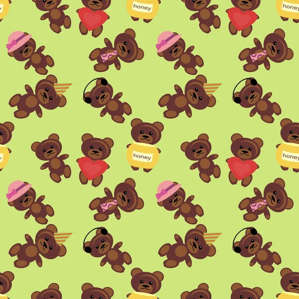 Seamless Background Teddy Bears Green — Stock Vector