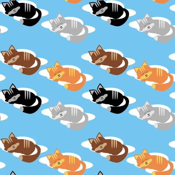 Fond sans couture avec des chats et des nuages — Image vectorielle