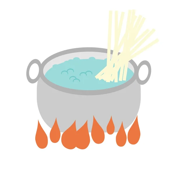 Pan with boiled water and noodle on white Vector Graphics. 