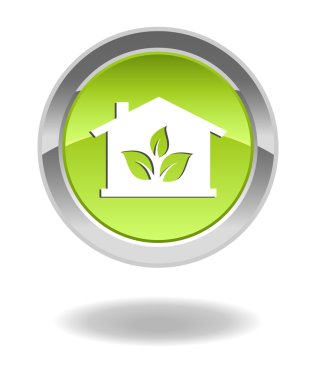 Green eco house glossy button clipart