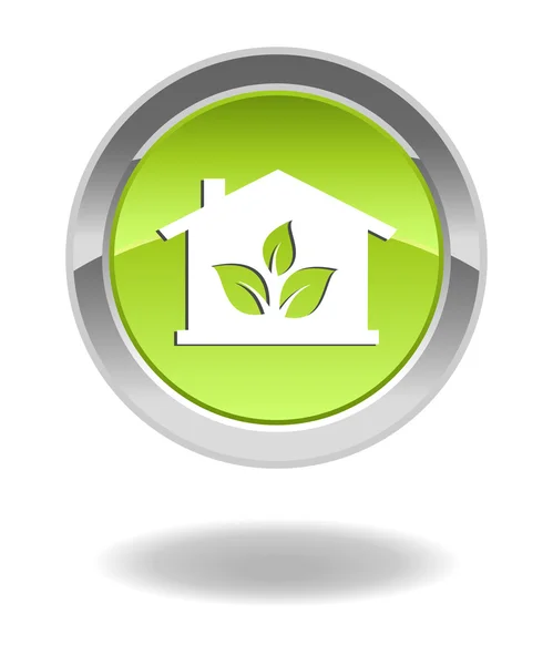 Groene eco huis glanzende knop — Stockvector