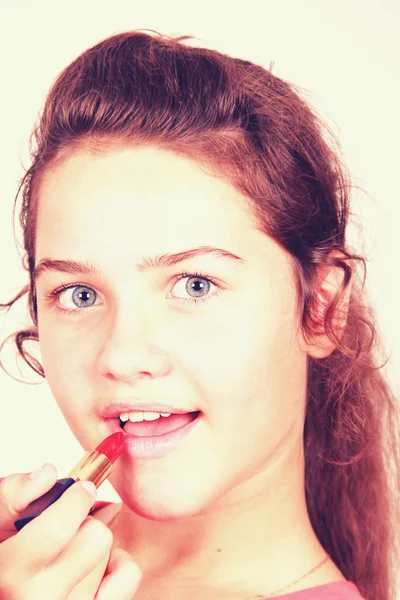 Teenager Dyes Lips Adult Pomade — Stock Photo, Image
