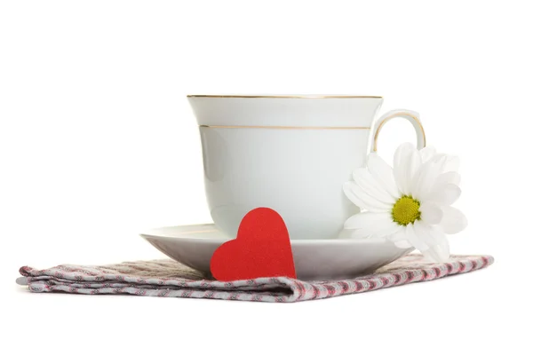 Filiżanka Herbaty Kształtu Serce Serwetka Walentynki Lub Miłość Koncepcja — Zdjęcie stockowe